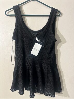 NWT LE LIS BLANC collection Black Lace Tank Top Sz M
